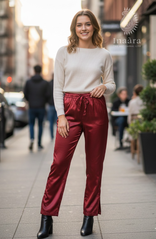 Satin Pants- Maroon