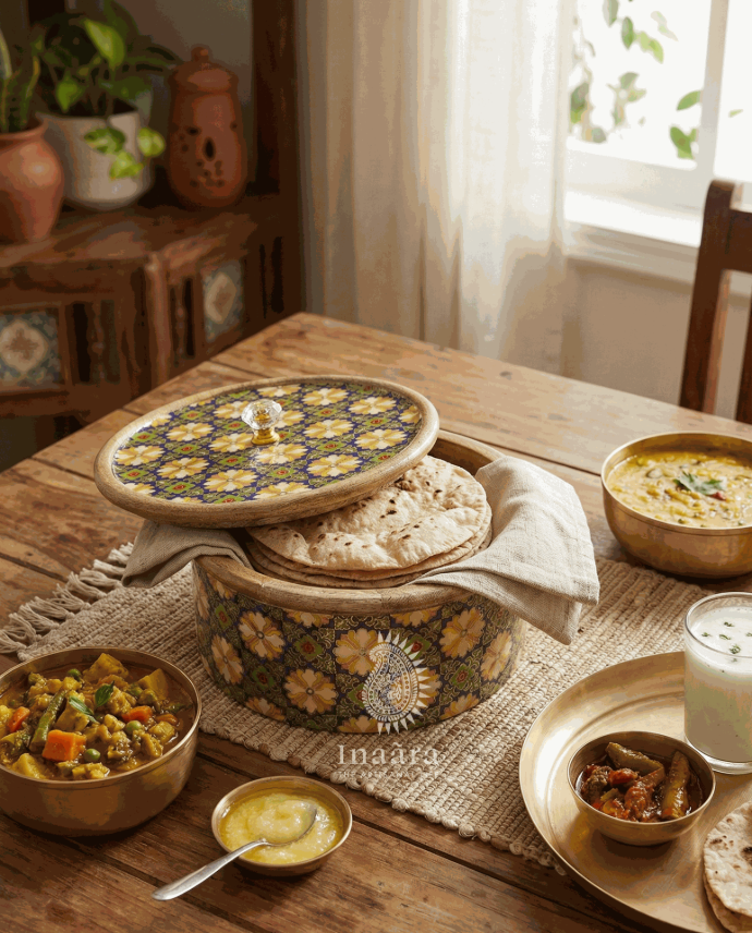 Handcrafted Wooden Roti Box- Floral