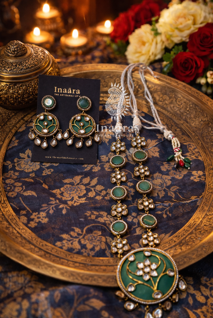 Mint Polki Kundan Necklace Set