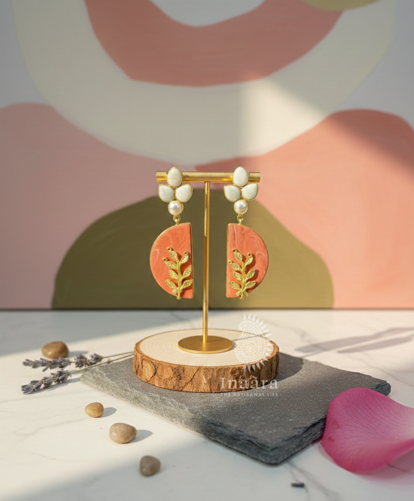 Handcrafted Half Moon Orange Earrings