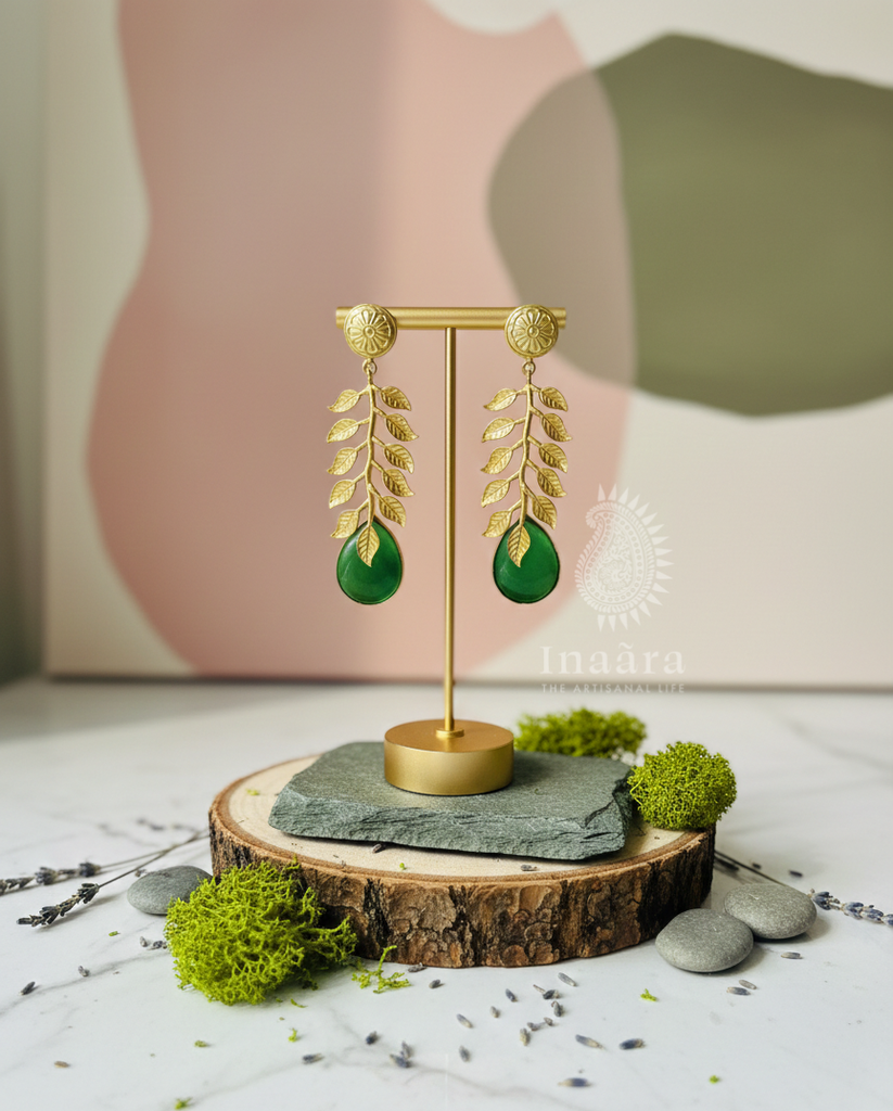 Green Leaf Drop Statement Earring