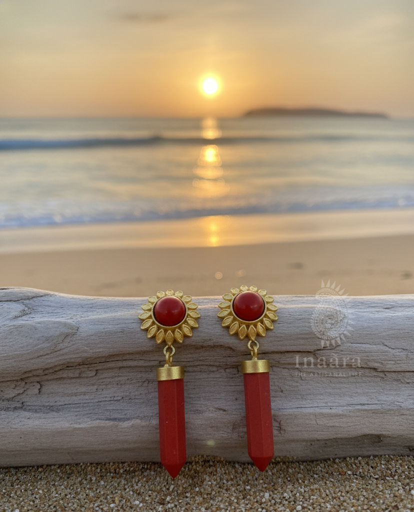 Red Coral Drop Earrings