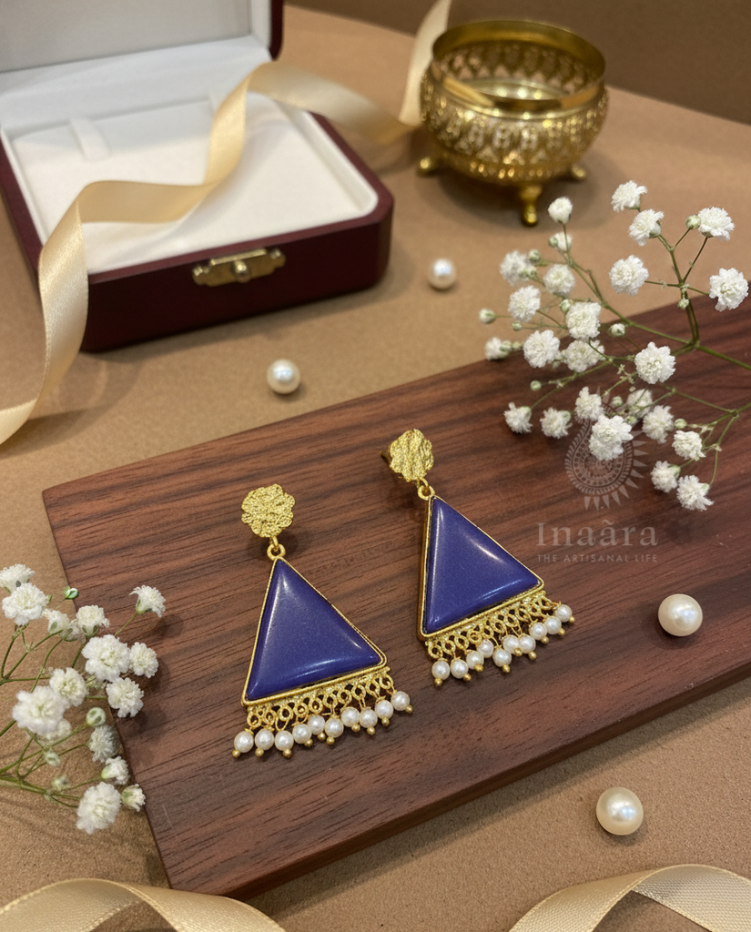 Triangular Drop Earrings w/ Pearl