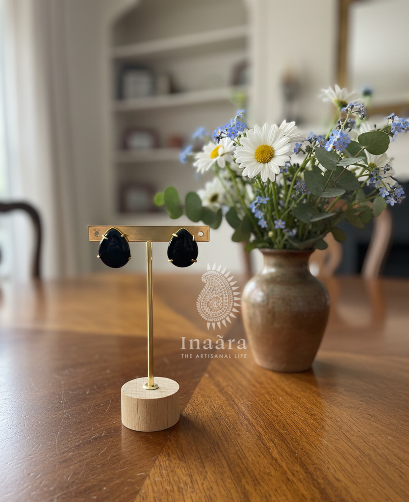 Black Glass Stud Earrings