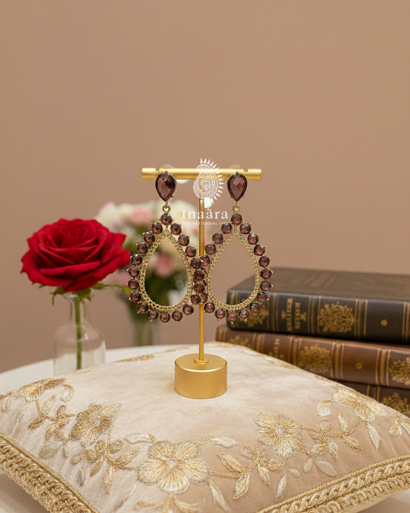 Vintage Gold-Toned Garnet Drop Earrings