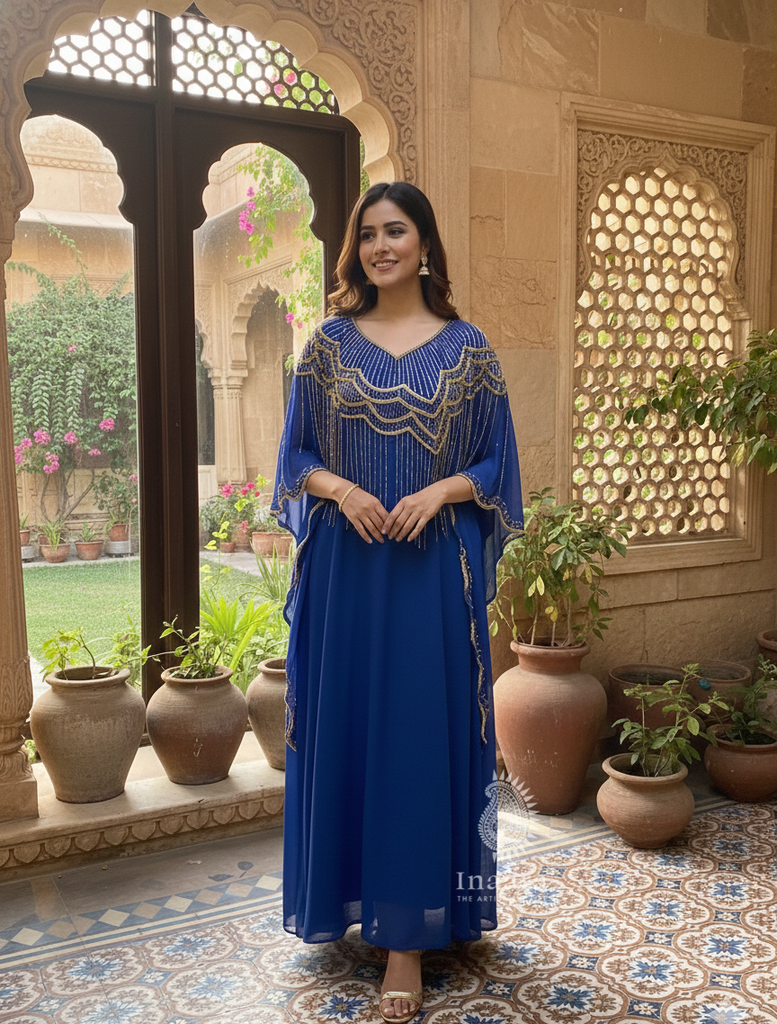 Hand Beaded Cape- Blue