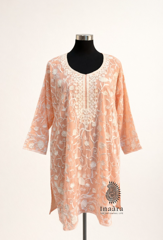 Kashmiri Kurti/Short -Peach
