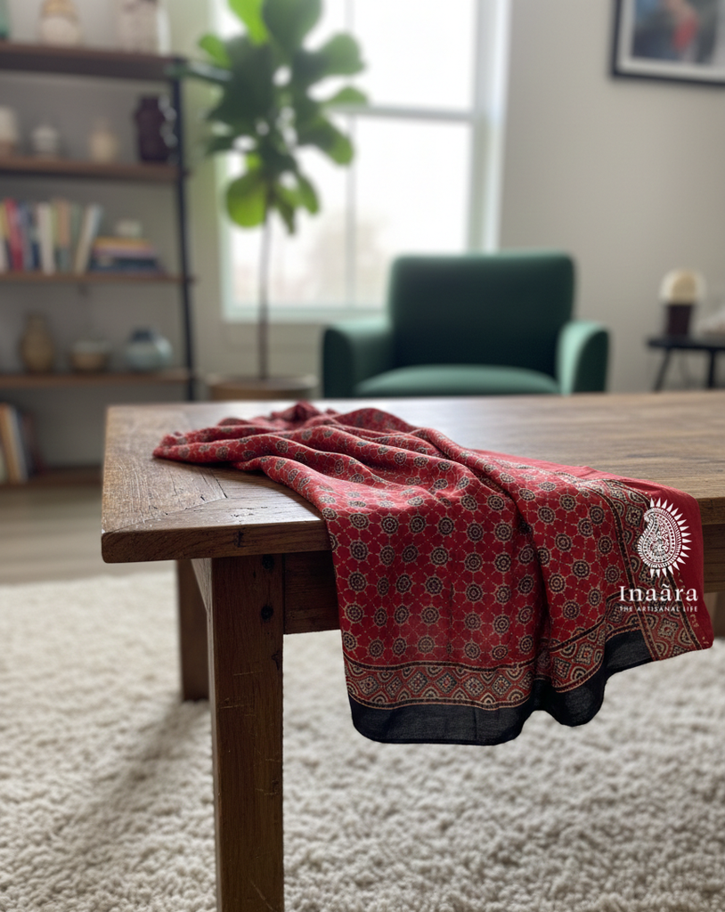 Ajrakh Dupatta- Red 1