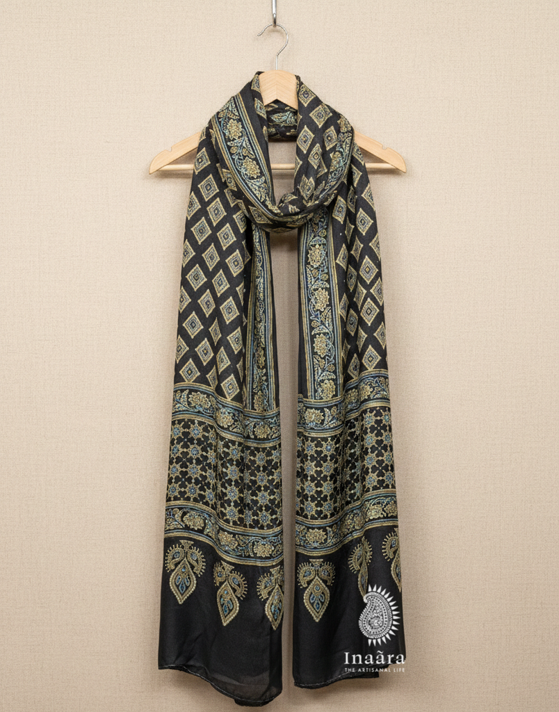 Ajrakh Dupatta-Brown/Rectangular