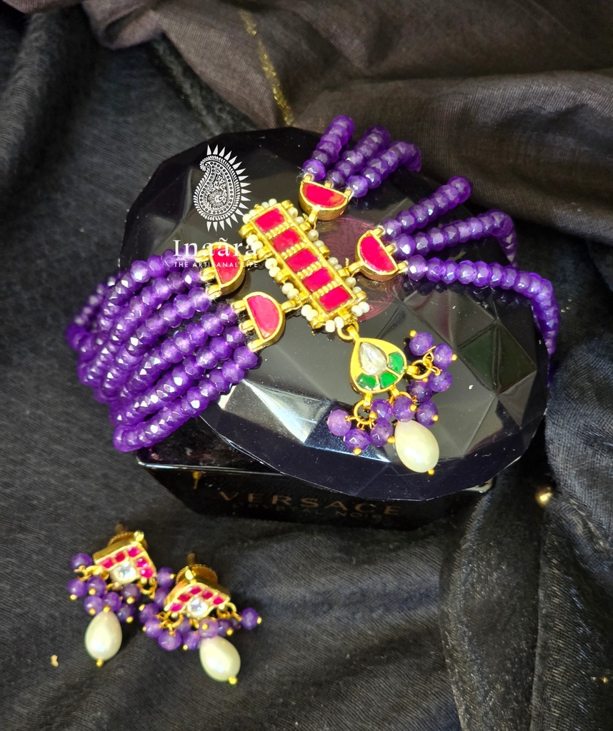 Purple Beads Mala Necklace Set