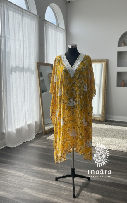 Short Kaftan White Embroidered-Green (copy)