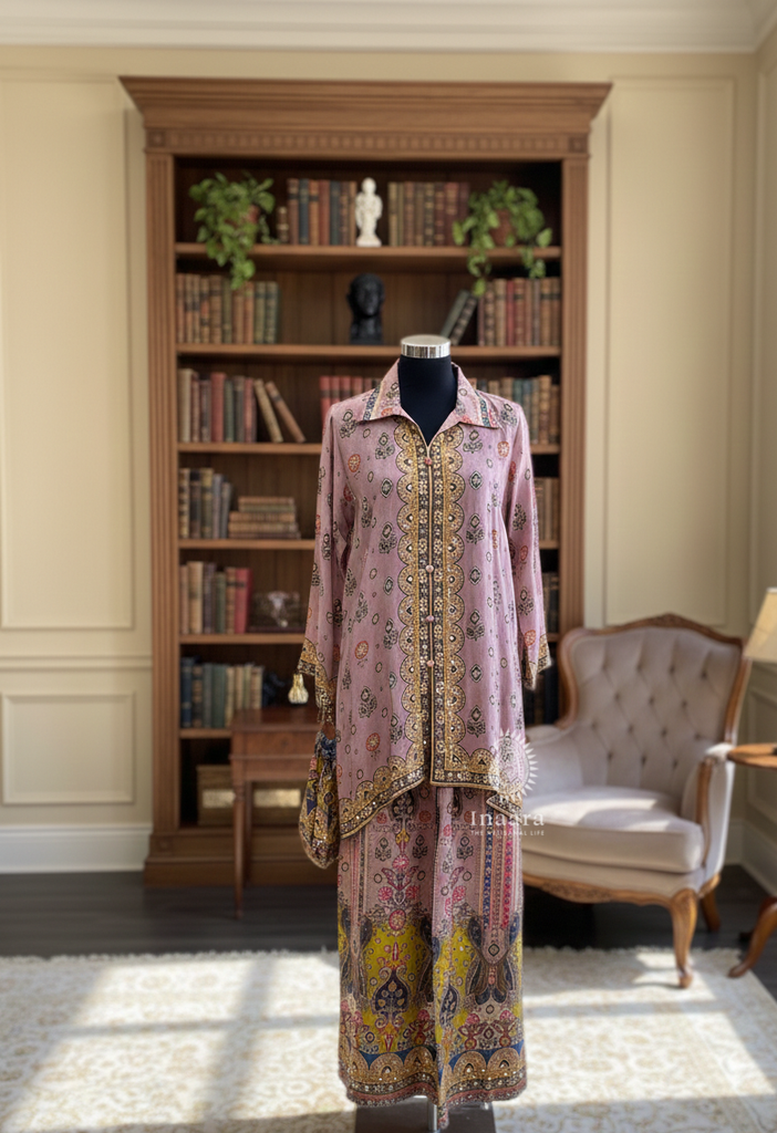 Pink Printed Co-ord Set w/Potli Bag