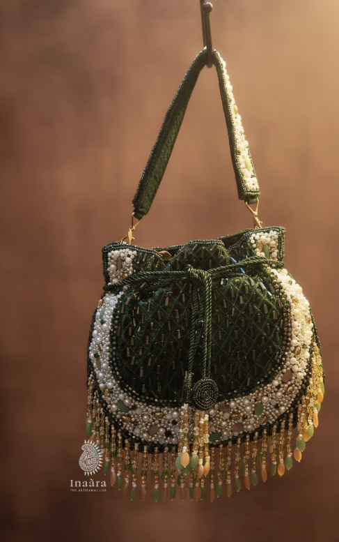 Handmade Embroidered Paisley Potli Bag-Peach (copy)