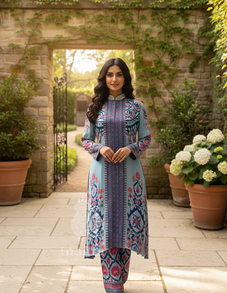 Printed Co-Ord Set-Dusty Blue