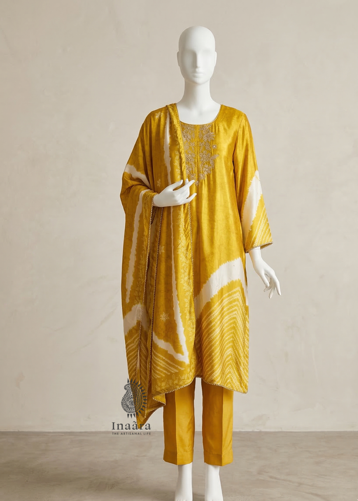 Tie Dye Kurta Set-Yellow