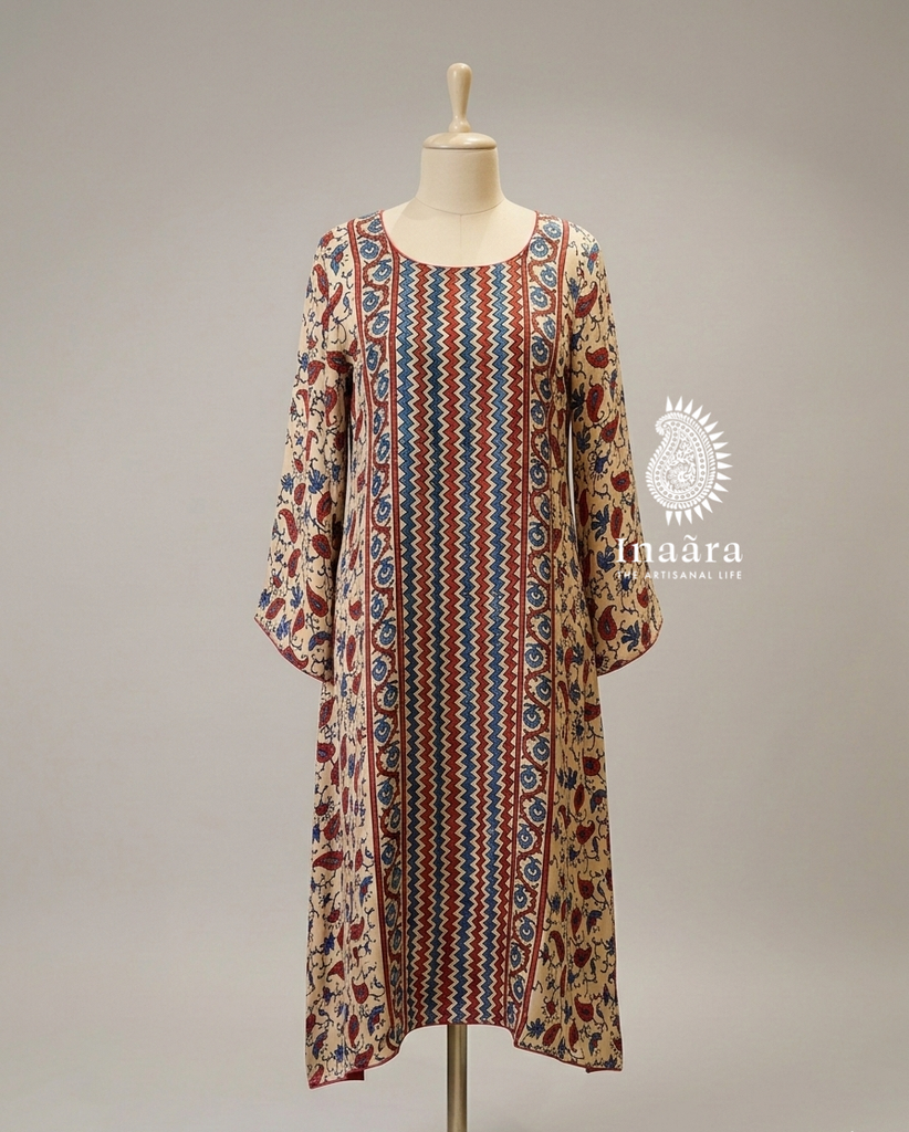 Modal Silk Ajrakh Kurta- Red 02