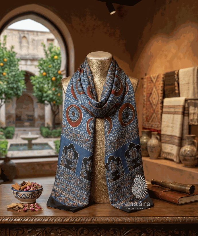Ajrakh Dupatta-Blue/Red Circle2