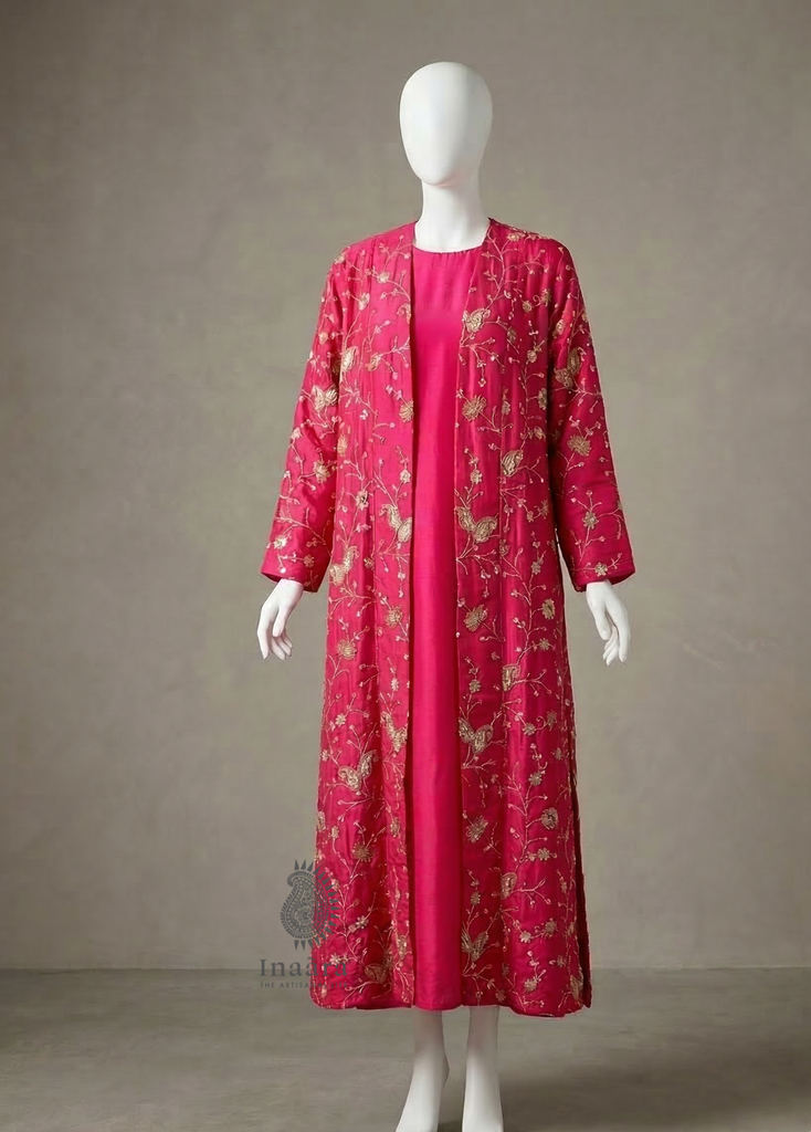 Shola Shrug Set-Rani Pink