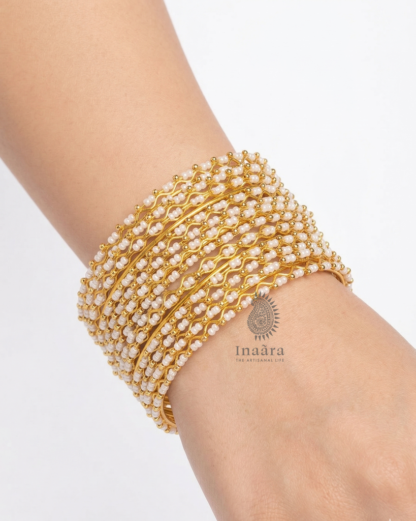Beaded Bangles-Golden/12pcs