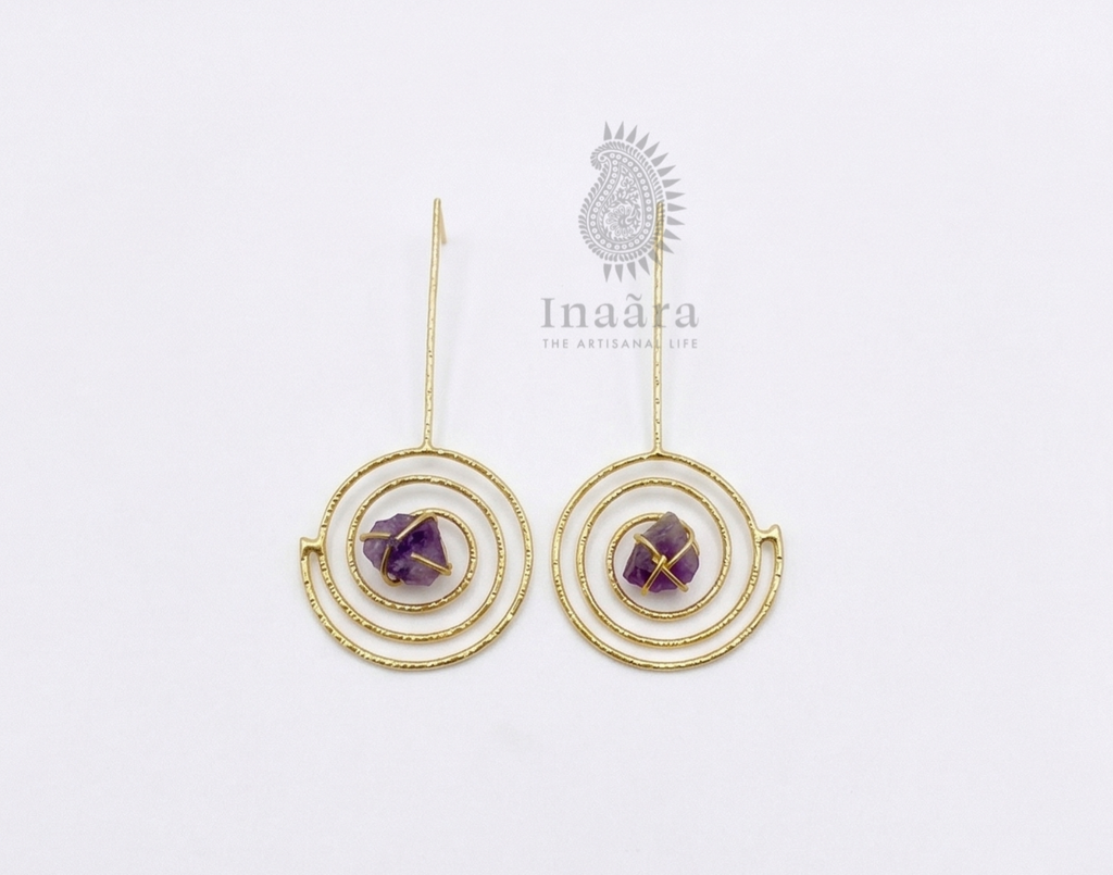 أقراط حجر خام متدلية – أميثيست