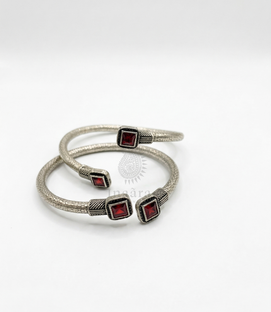 Silver Toned Bangle-Red