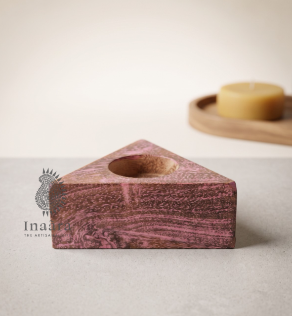Painted Wooden Triangle T-light Holder -L Pink