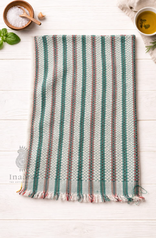 Handwoven Towel- Green Stripes | Inaara