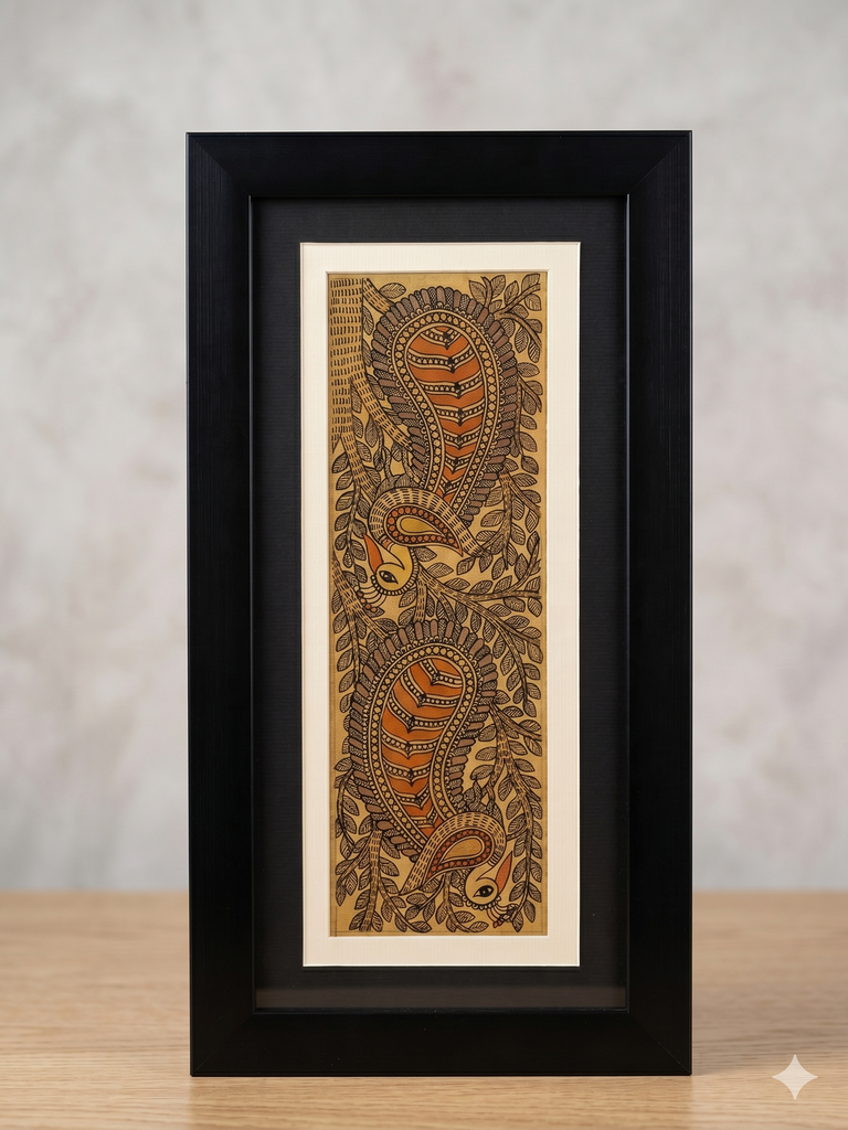 Madhubani Peacock (Framed) 38 x 20cm