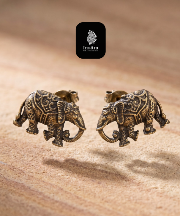 Antique Brass Heritage Elephant Stud Earrings