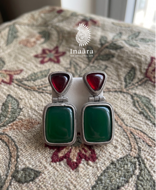 Ruby-Emerald Vintage Drops Earrings