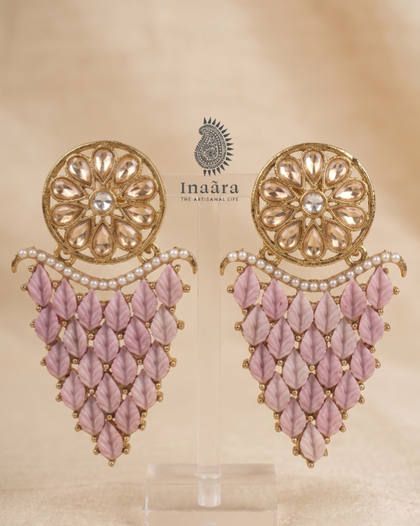 Pink Leaf Chandelier Earrings