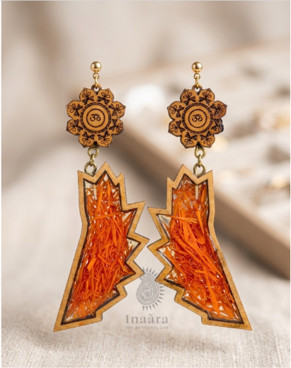 Wooden Zaffron Zigzag Earring