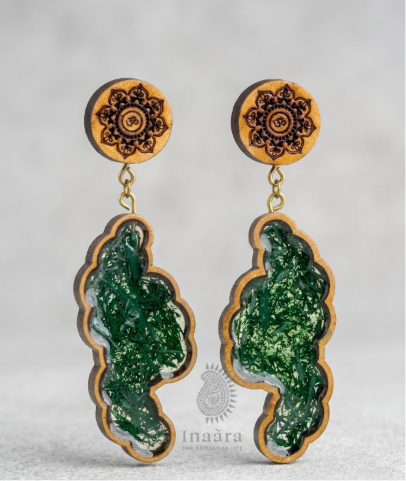 Wooden Emerald Meadow Dangles Earrings