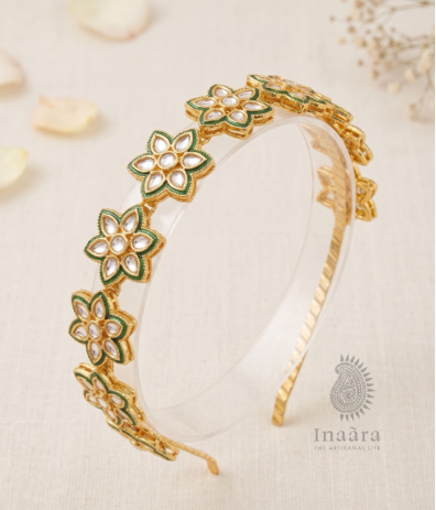 Handmade Kundan Headband -Green