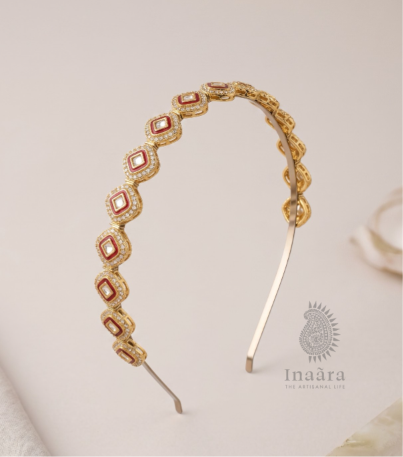 Handmade Kundan Headband -Maroon