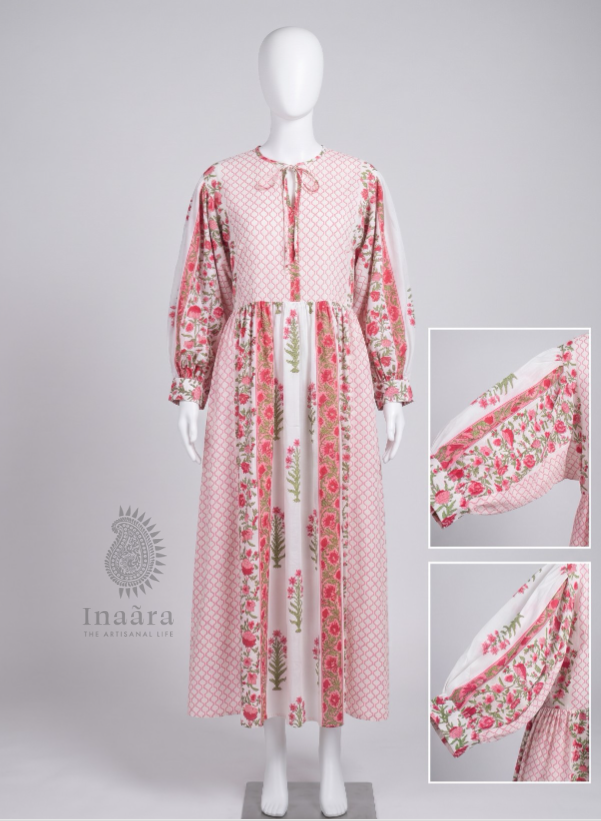 Zehra Block Printed Dress-Red