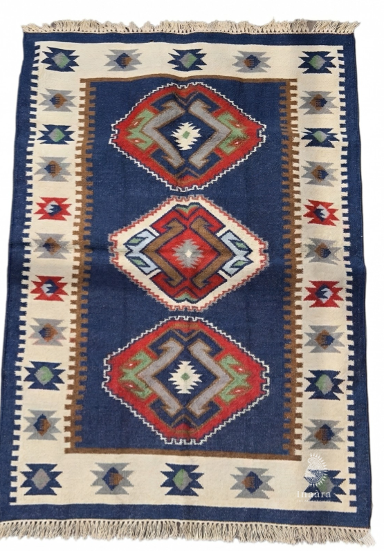Azeri Blue Handwoven Dhurrie