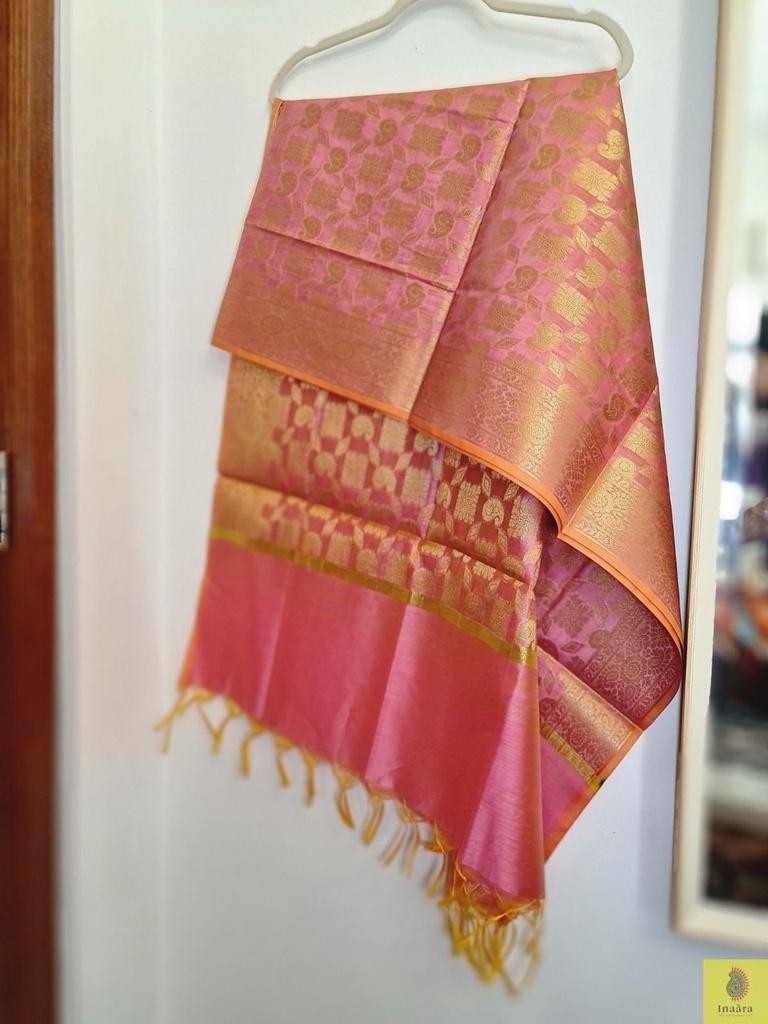 Banarasi Dupatta - Peachy Pink with golden hues