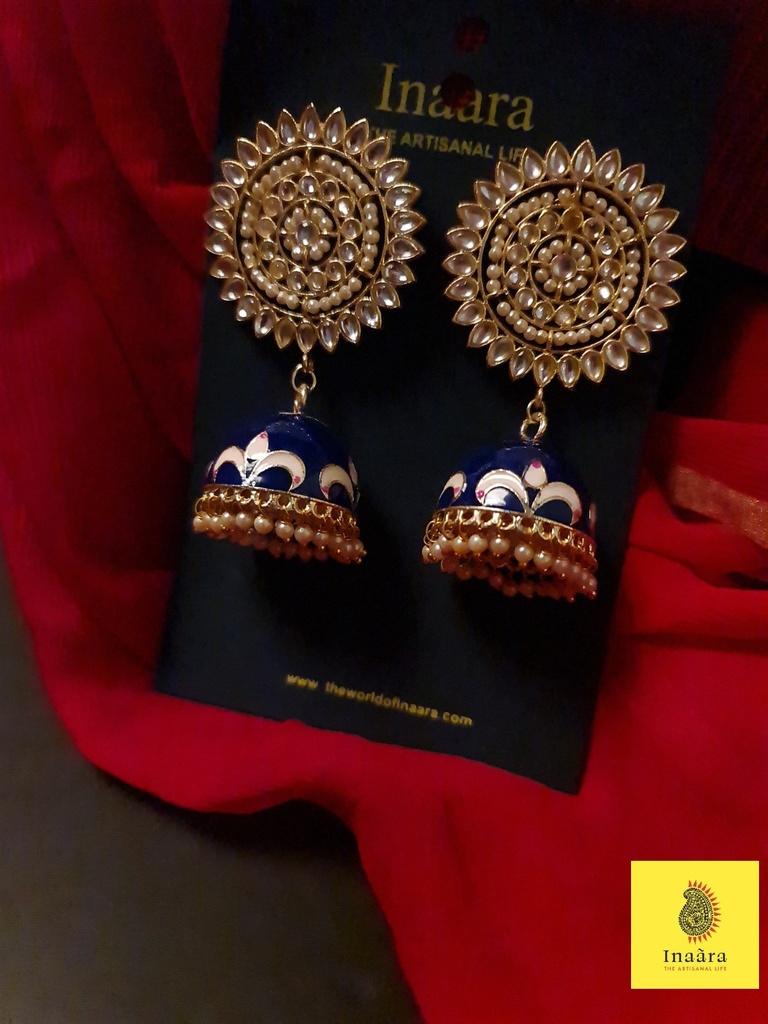 Beautiful stone studded meenakari jhumkas