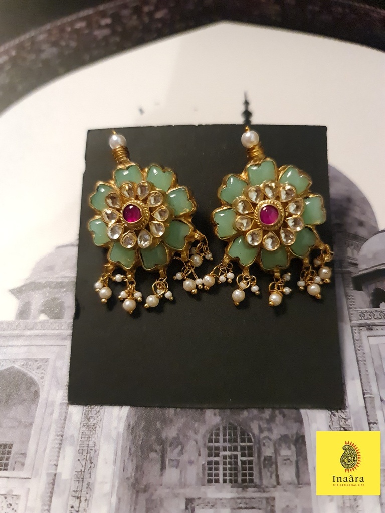 Semi precious stone studded ear studs