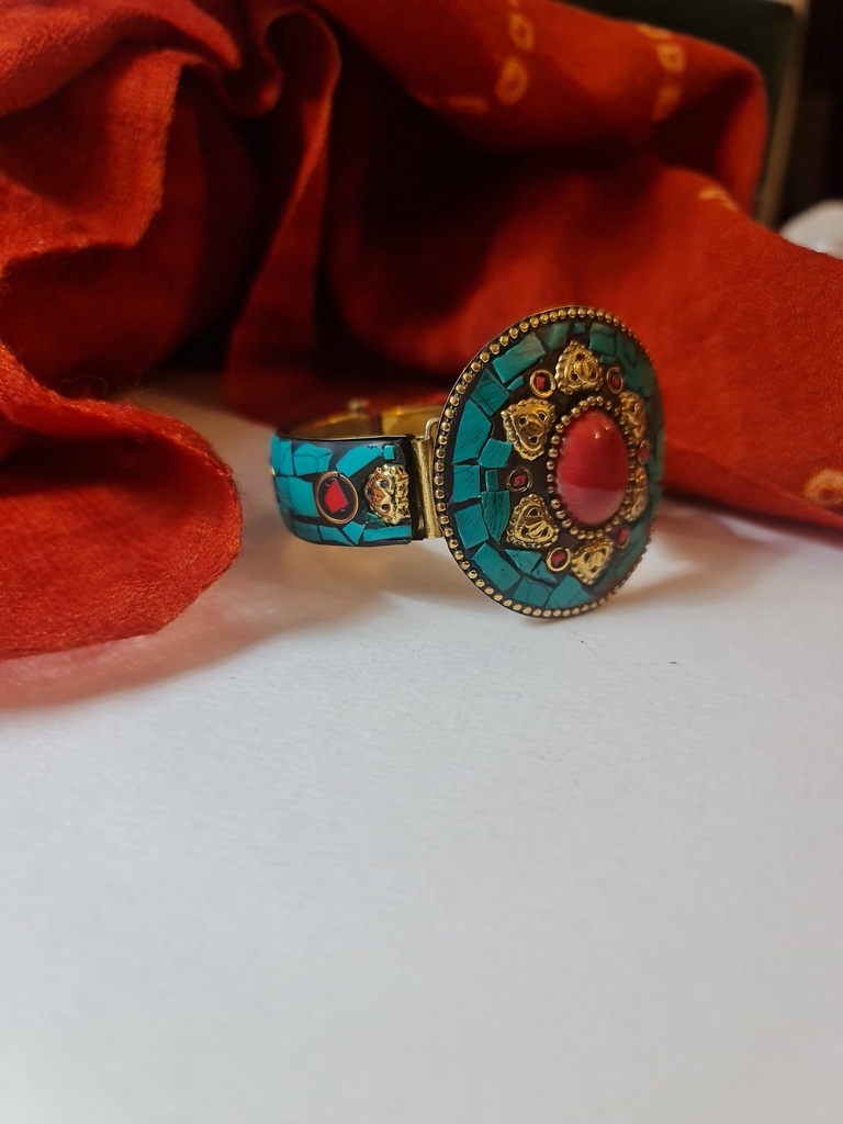 Tibetian Chryscolla and Coral Cuff