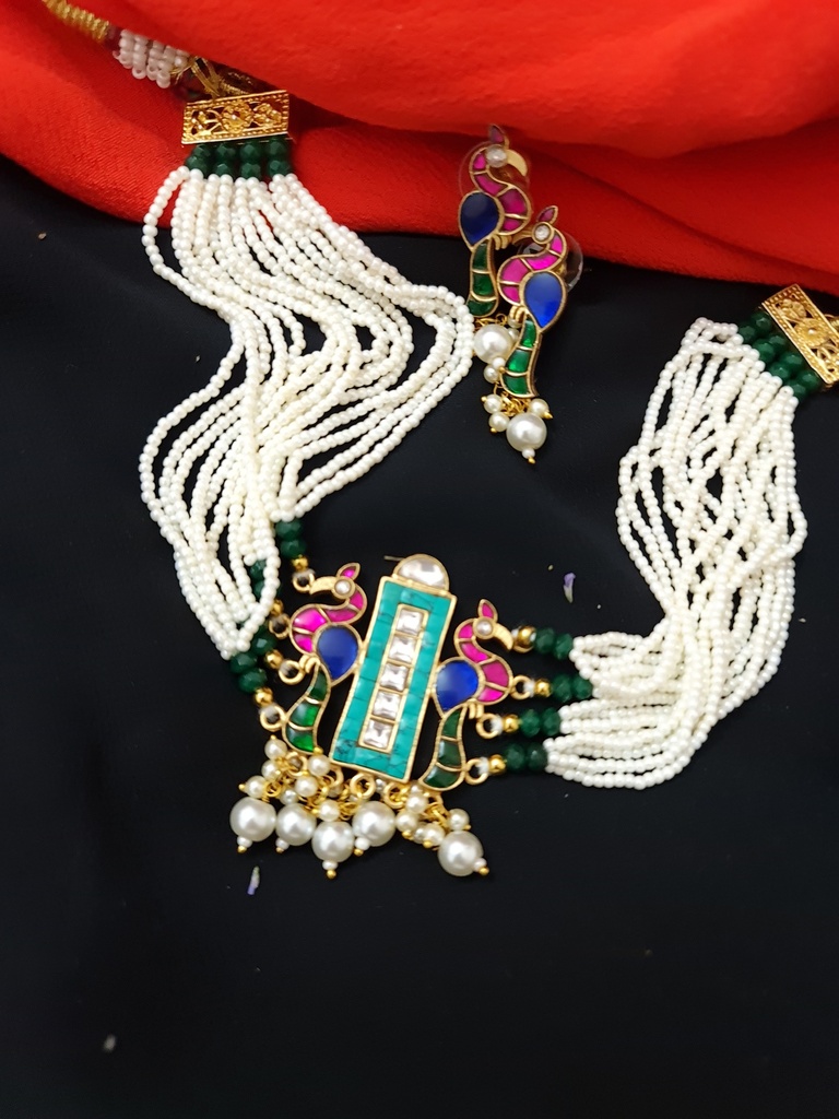 Regal Meenakari and Pearl Necklace Set
