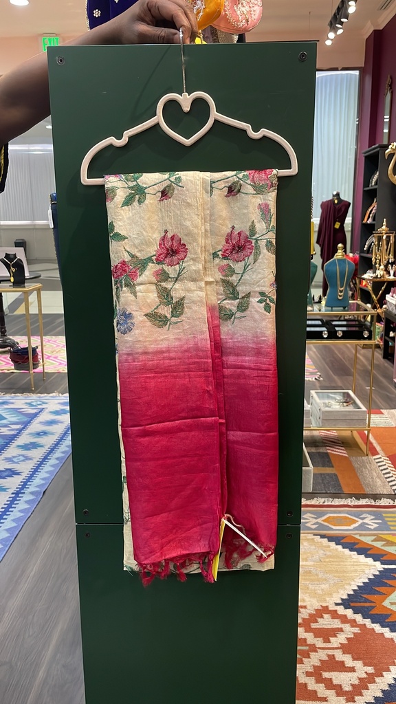 Pure Tusser Silk Floral Embroidered Dupatta