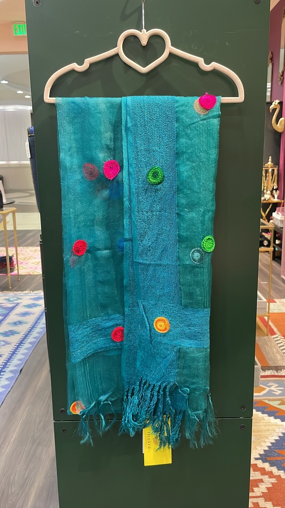 Crochet Silk Chiffon Dupatta-Teal