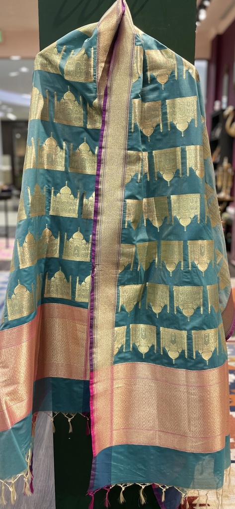 Banarasi Silk Taj Mahal Dupatta- Green