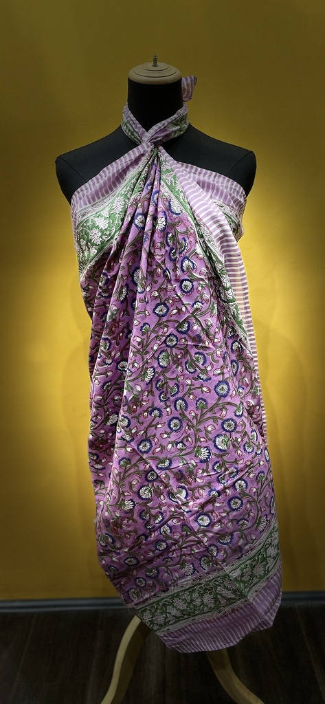 Block Printed Cotton Sarong-Purple