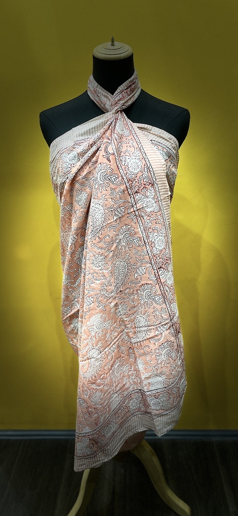 Block Printed Cotton Sarong-Peach
