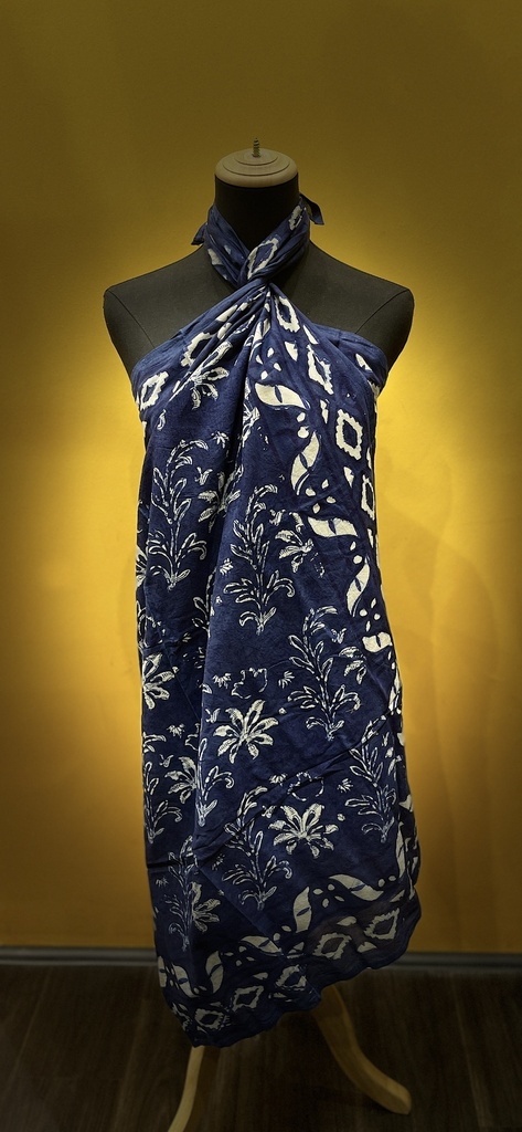 Block Printed Cotton Sarong-Dark Blue