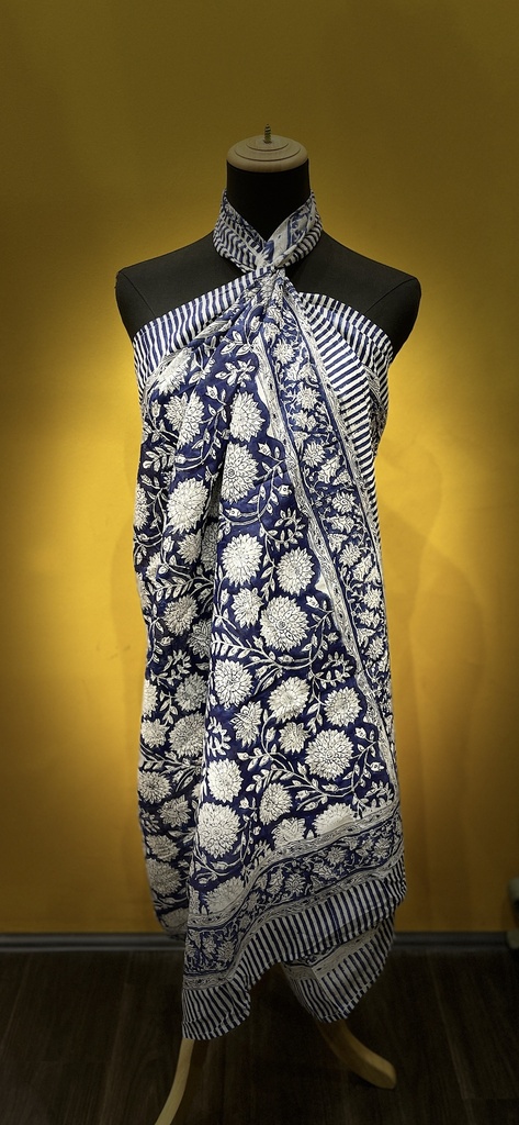 Block printed cotton sarong-leaves print dark blue (copy)