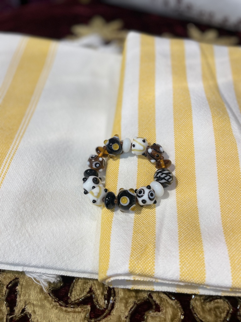 Glass Painted Bracelet-White/Brown